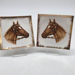 Vintage California Creations Bradley Japan Horse Head Porcelain Square Plates